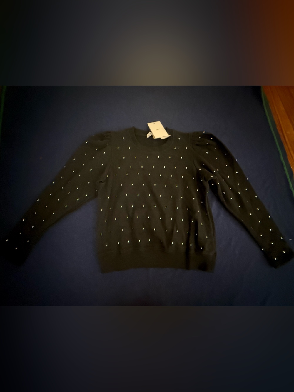 NWT A.L.C. Black Crystal Embellished Puff Sleeve Sweatshirt Top M $395